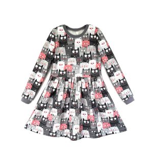 Trikotažinė suknelė mergaitei „Katinėliai“