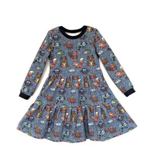 Trikotažinė suknelė mergaitei „Miško gyvūnai“