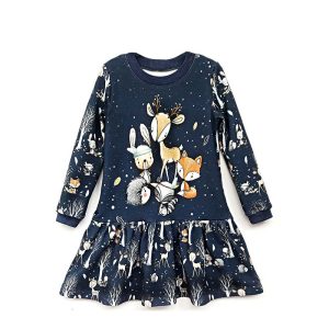 Trikotažinė suknelė mergaitei „Rudens gyvūnai“